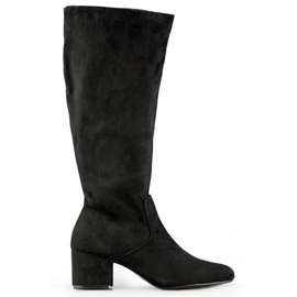 Damen-Wildlederstiefel mit niedrigem Absatz, schwarz 23063B