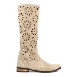 Olivier Hellbeige durchbrochene Damenstiefel