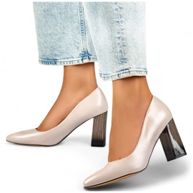 Spitze Damenpumps mit hohem Zierabsatz, beige GD-FL486A-L.BE