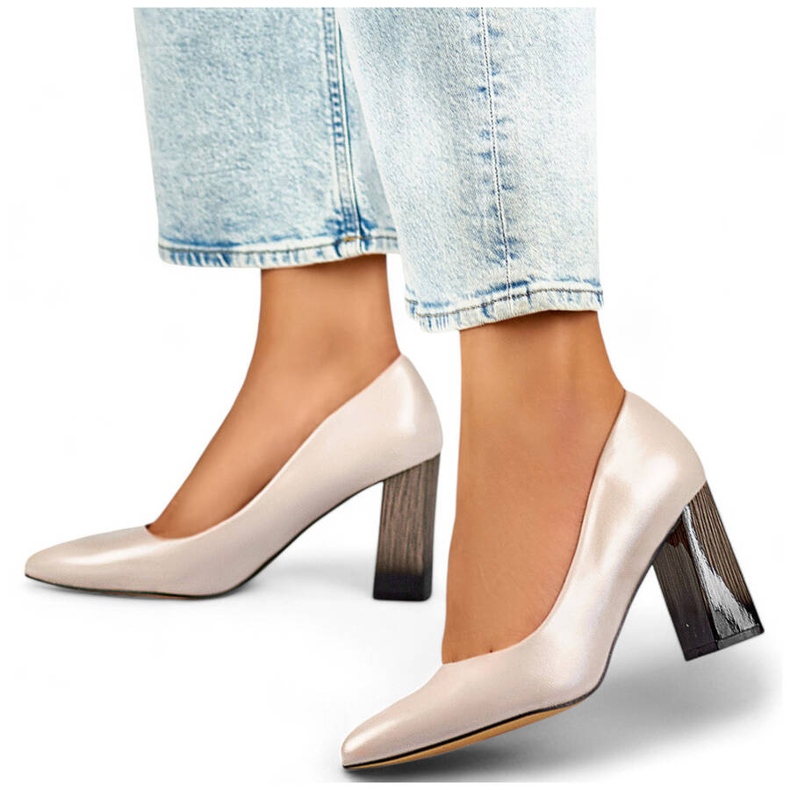 Spitze Damenpumps mit hohem Zierabsatz, beige GD-FL486A-L.BE