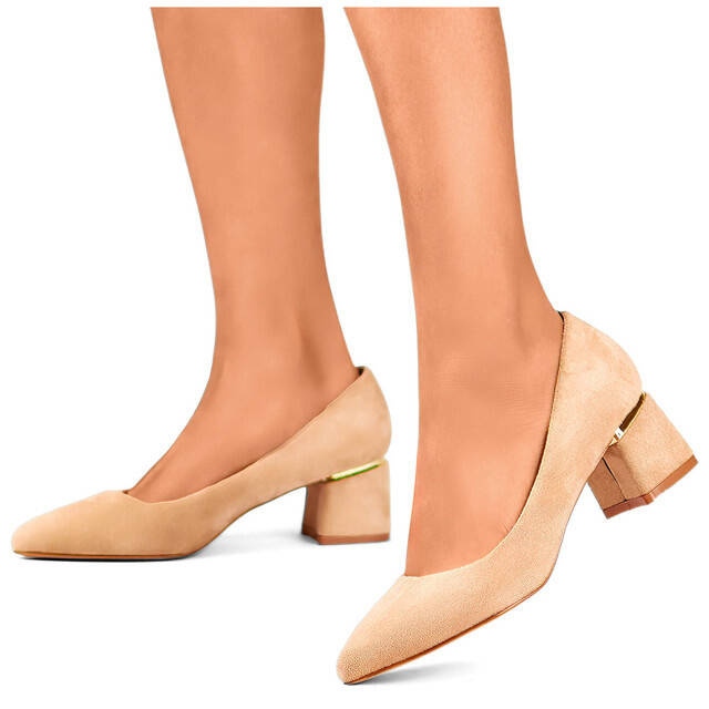 Damen-Pumps mit spitzer Zehenpartie auf Block, beige XR-103B-BE