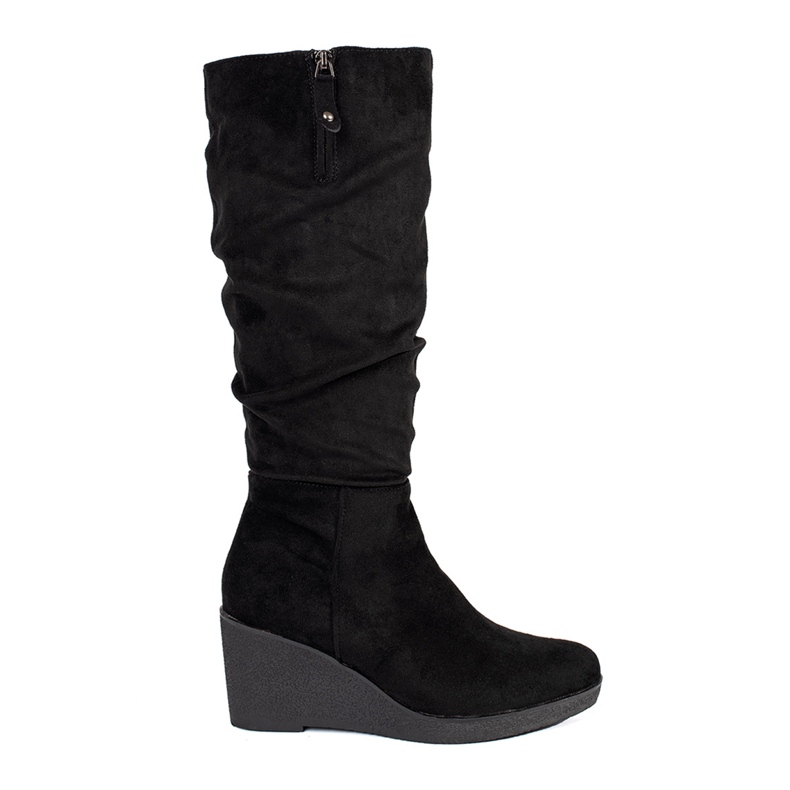 Damen-Keilstiefel aus schwarzem Wildleder