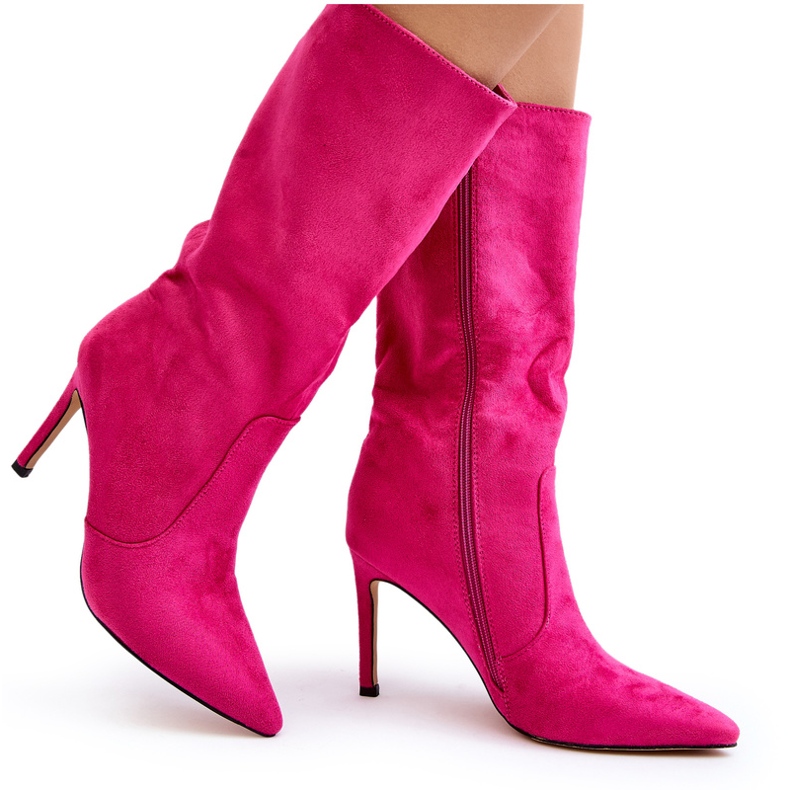 Joalice Damen-Stiefel aus Öko-Wildleder mit mittelhohem Absatz und hohem Absatz in Fuchsia rosa