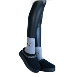 Schwarze Plateau-Schneestiefel mit niedrigem Schaft und gesticktem Greene-Muster