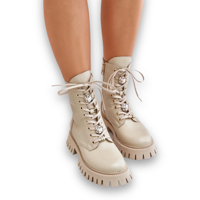Worker-Stiefeletten aus Leder mit Reißverschlussstiften CheBello 4553 Beige