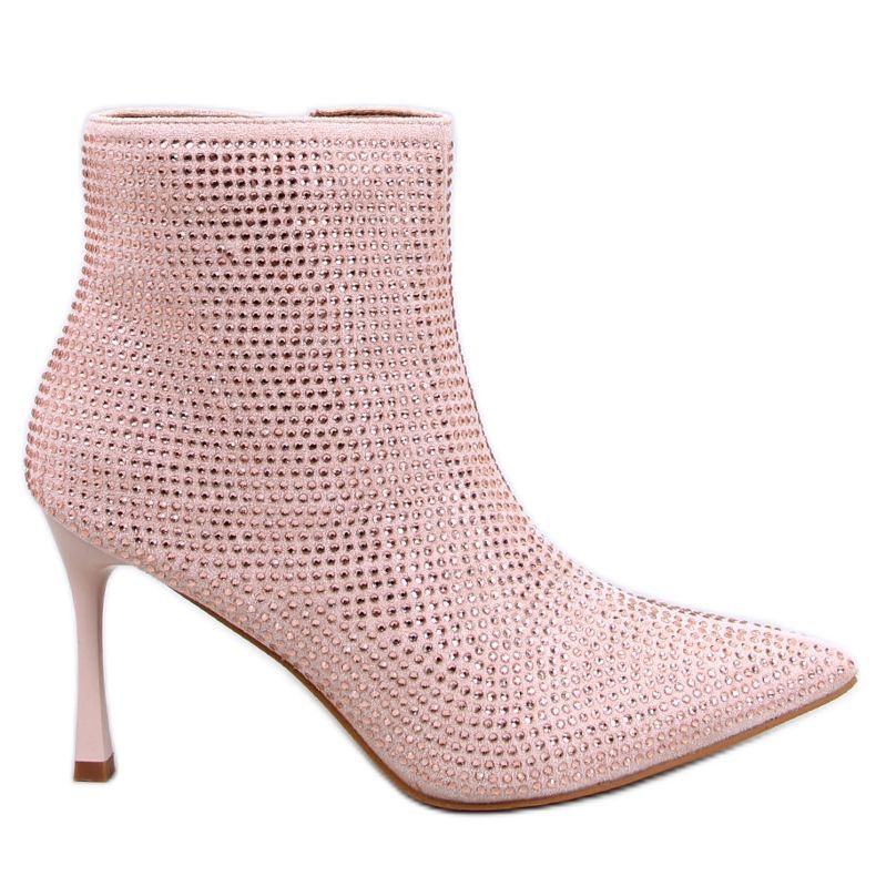Stiefeletten mit hohem Absatz und Demish-Champagner-Kristallen rosa