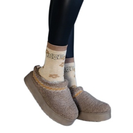 Plateau-Schneestiefel mit niedrigem Schaft und gesticktem Greene-Muster beige