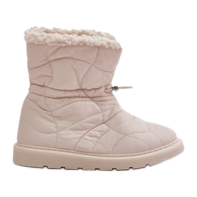 Damen-Schneestiefel mit Kordelzug, isoliert mit Fell, Schaffell, hellbeige Vamidra