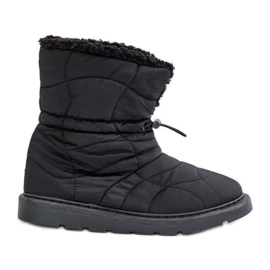 Schwarze Vamidra Damen-Schneestiefel mit Kordelzug und Fellisolierung