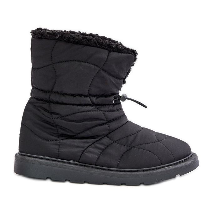 Schwarze Vamidra Damen-Schneestiefel mit Kordelzug und Fellisolierung