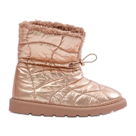 Damen-Schneestiefel mit Kordelzug, isoliert mit Fell-Schaffell-Rosa-Gold-Vamidra golden