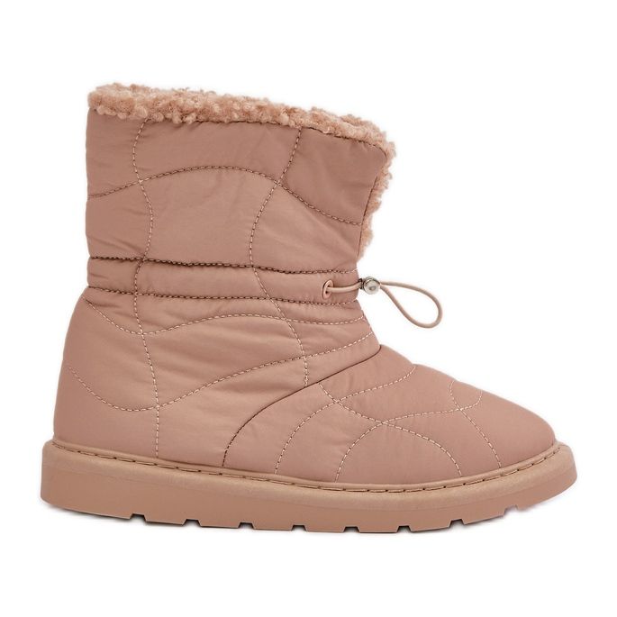 Damen-Schneestiefel mit Kordelzug, isoliert mit Pelz-Schaffell-Beige Vamidra