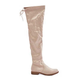 Erynn Overknee-Stiefel mit flachem Absatz aus Öko-Wildleder, beige Linnithia