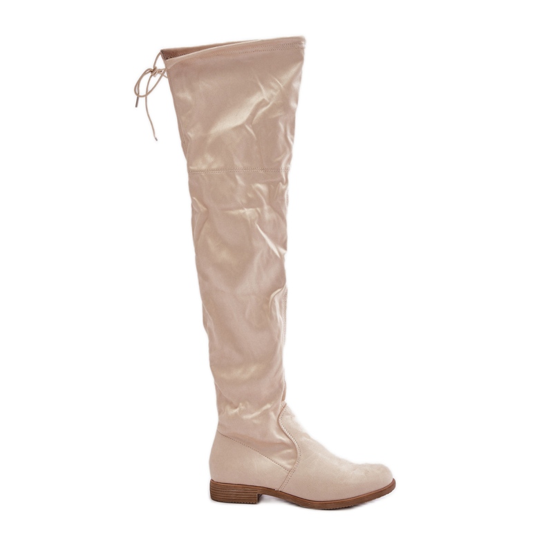 Erynn Overknee-Stiefel mit flachem Absatz aus Öko-Wildleder, beige Linnithia