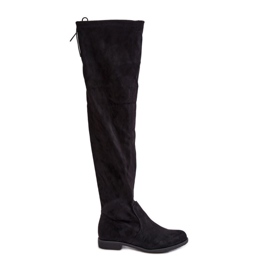 Overknee-Stiefel mit flachem Absatz aus Öko-Wildleder, Black Linnithia schwarz