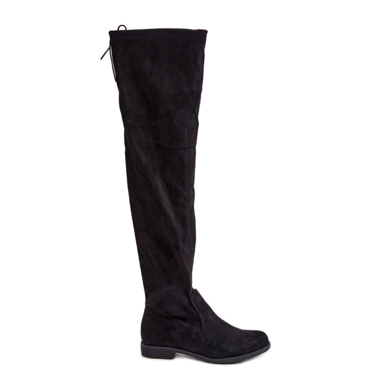 Overknee-Stiefel mit flachem Absatz aus Öko-Wildleder, Black Linnithia schwarz