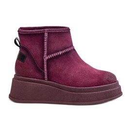 Leder-Wildleder-Schneestiefel mit Plateau und Keilabsatz Maciejka 06769-23 Burgund rot