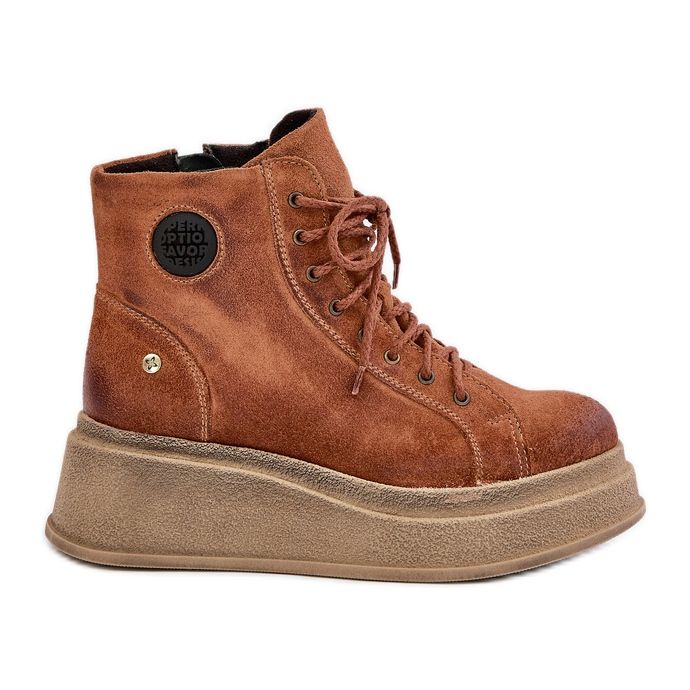 Wildleder-Stiefeletten auf massivem Plateau Maciejka 06309-29 Braun