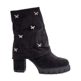 Verzierte Stiefeletten mit umgeschlagenem Schaft und hohem Absatz, Schwarz von Esadora