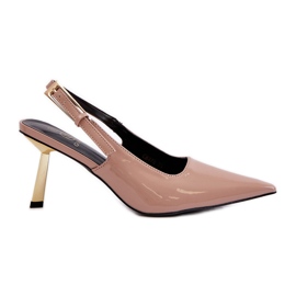Lack-High-Heels mit offenem Absatz, Beige Filona