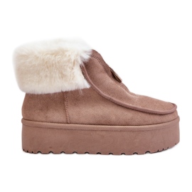 Damen-Plateau-Schneestiefel mit Fell und Reißverschluss, Dunkelbeige Filiala