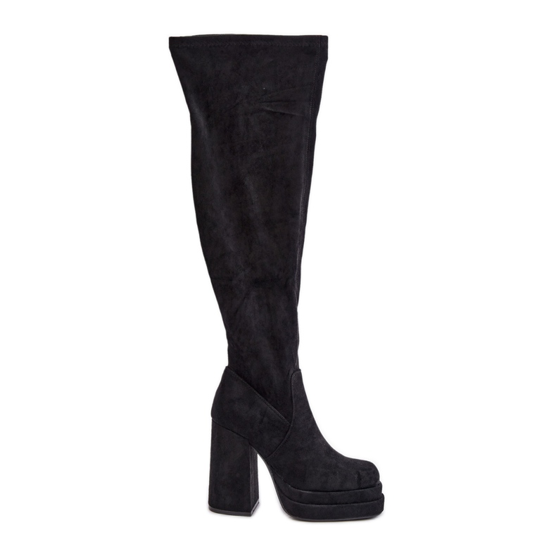 Overknee-Stiefel mit hohem Absatz und Plateau, schwarzer Nadelian