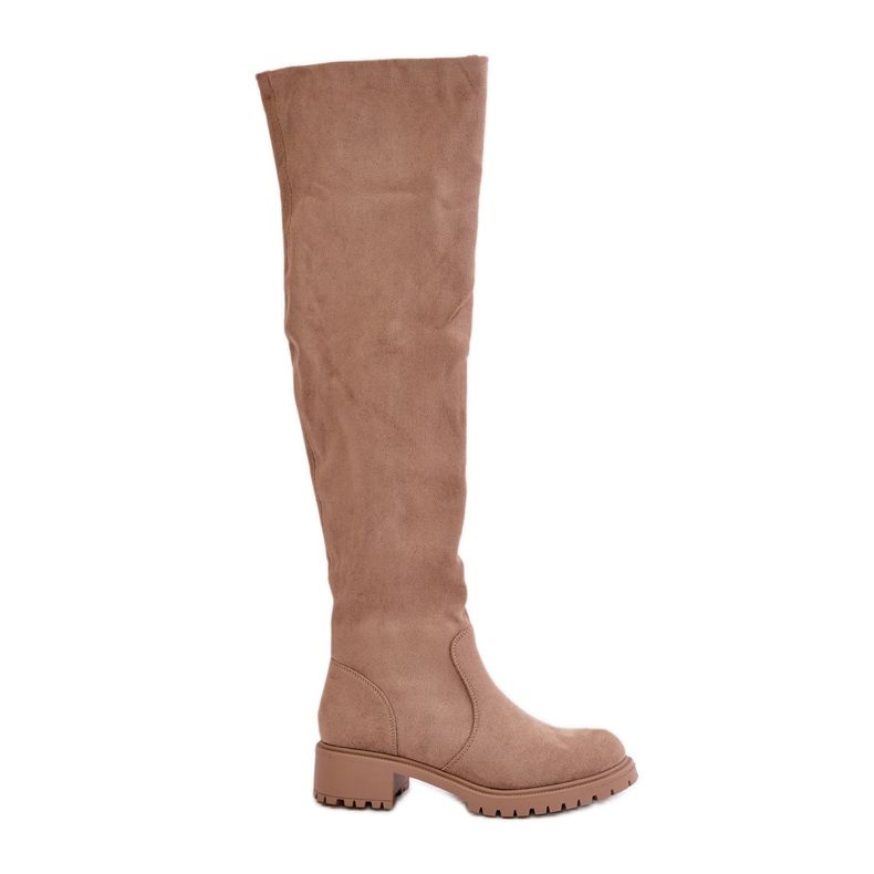 Beige flache Overknee-Stiefel Filora
