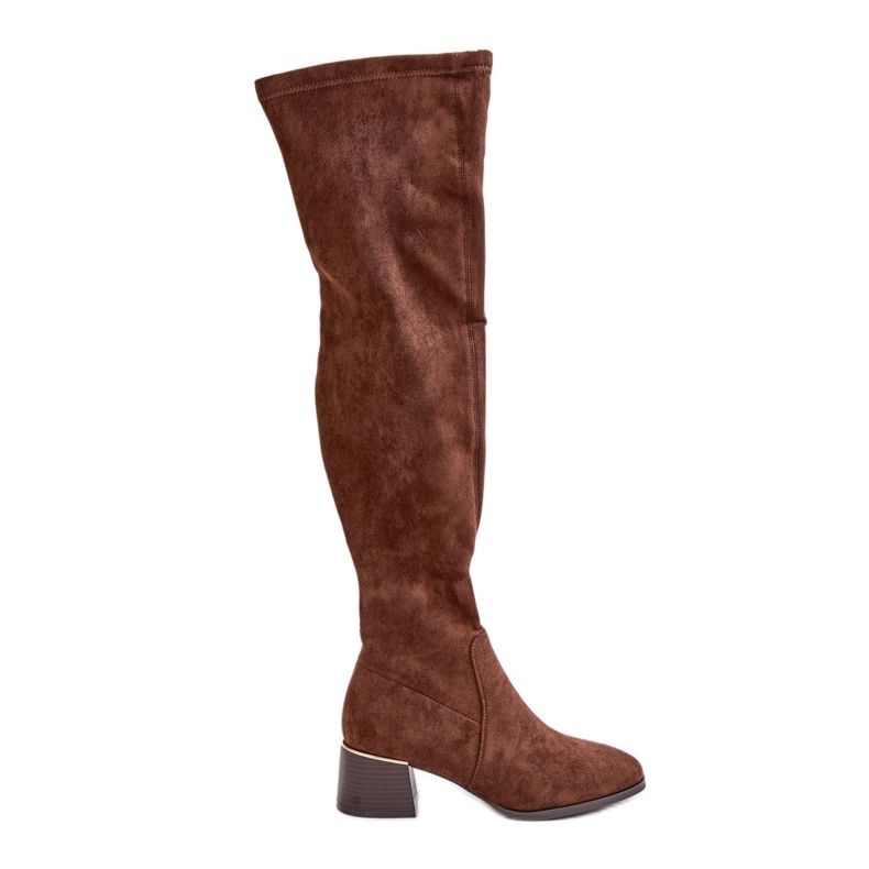 Blockhohe Overknee-Stiefel aus Öko-Wildleder, Braun Galadi