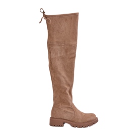 Overknee-Stiefel mit flachem Absatz aus Öko-Wildleder, Beige Arkelia