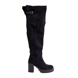 Schwarze Niaviera isolierte Overknee-Stiefel mit hohem Absatz