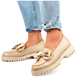 Damen-Loafer mit Schleife, Mokassins mit Teddybär, beige 2306BE