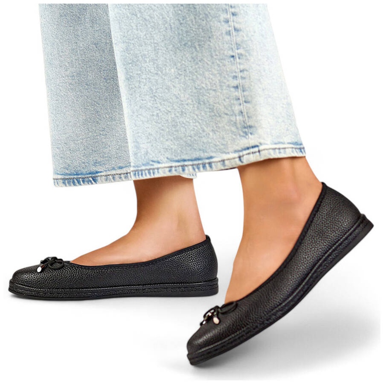 Bequeme schwarze Damen-Ballerinas mit Schleife GD-XR392A-B