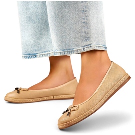 Bequeme beige Ballerinas für Damen mit Schleife GD-XR392A-BE