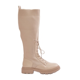 Beigefarbene Iranel-Slip-On-Stiefel mit Sockenoberteil