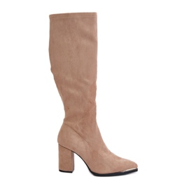 Öko-Wildlederstiefel mit Blockabsatz, Beige Batirae