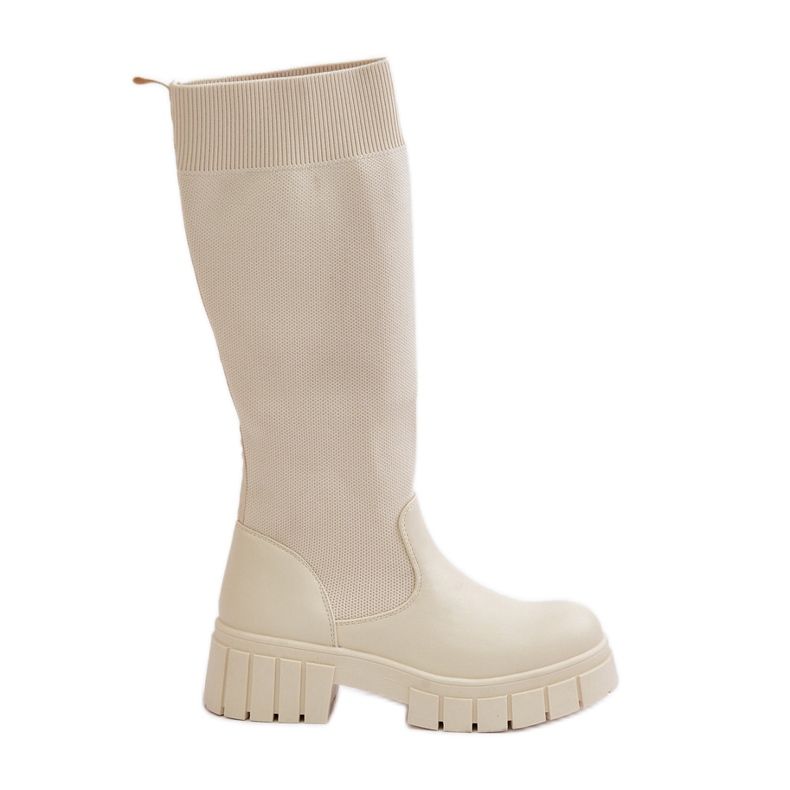 Hellbeige Mesidra Mesidra-Stiefel mit flexiblem Obermaterial und flachem Absatz