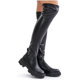 Flache Overknee-Stiefel mit Pemeriana-Kette schwarz