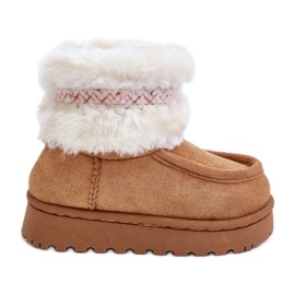 Kinder-Schneestiefel mit Fell und Camel-Melefia-Muster beige