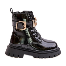 Mädchenstiefel aus Lackleder mit Zierriemen, schwarzer Gilian