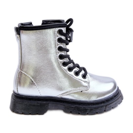 Isolierte Mädchenstiefel, Lacksilber, mit Reißverschluss, Novita