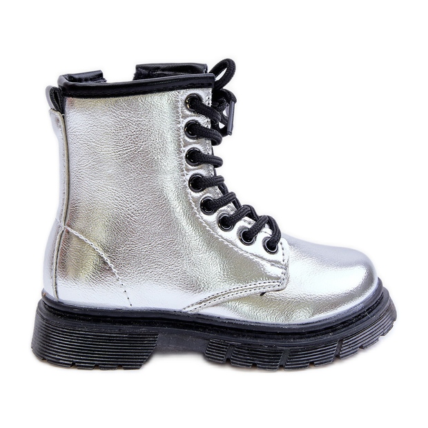 Isolierte Mädchenstiefel, Lacksilber, mit Reißverschluss, Novita silber-