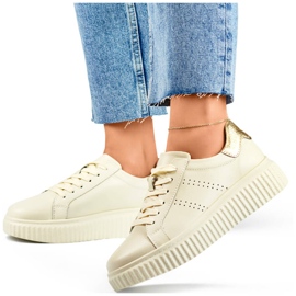 Damen-Sportschuhe aus Leder auf Plateau, beige GD-RS2007BE