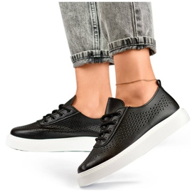 Damen-Plateauschuhe, durchbrochene Sneakers, schwarz 777-1B