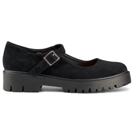 Damen-Wildlederschuhe mit Schnalle, schwarz 2720-1B