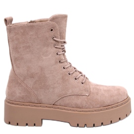Burse Khaki-Schnürstiefel mit Plateausohle beige