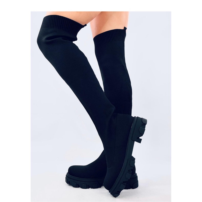 Nusses Schwarze Overknee-Stiefel mit elastischem Obermaterial – Inello