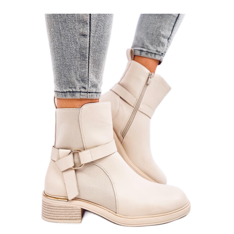 Beige genarbte Damen-Chelsea-Stiefel