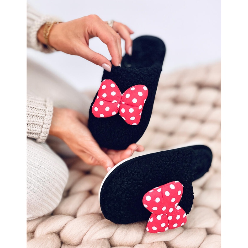 Kinderhausschuhe mit Schleife Child Black schwarz