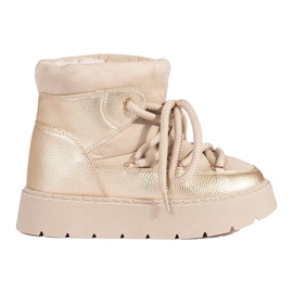 Hellbeige Damen-Schneestiefel zum Schnüren mit dicker Sohle