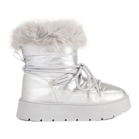 Silberne Damen-Schneestiefel mit Fell auf dicker Sohle